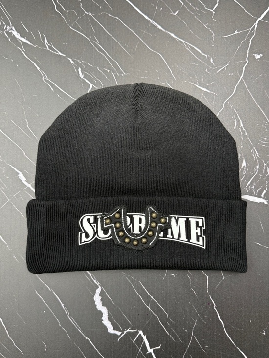 Supreme Other - Supreme Black Beanie with Studded Horseshoe Patch